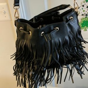 Black fringe shoulder bag